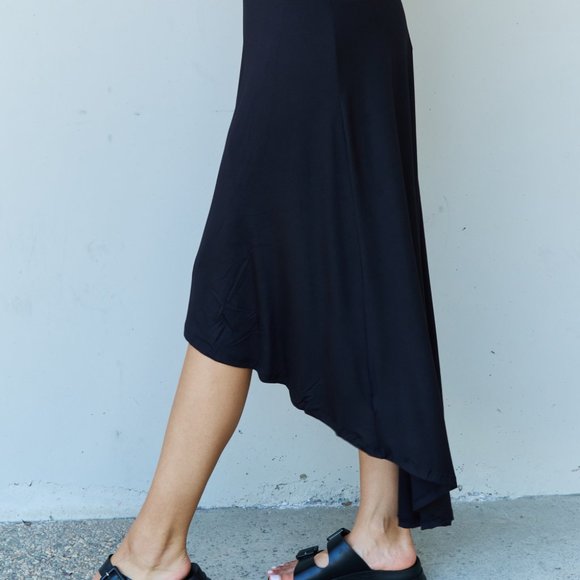 High Waisted Tulip Flare Knee-length Skirt Layered Faux Wrap High-Low Skirt - Picture 8 of 10